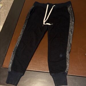 Philanthropy Black Jogger Sweatpants with Sparkle Side Stripes